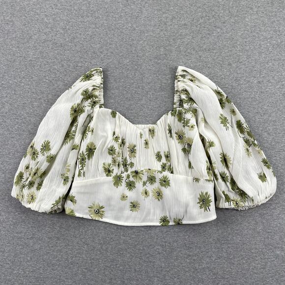 Abercrombie & Fitch Tops - Abercrombie & Fitch Top Womens S Floral Puff Sleeve Crop Green White Crinkle